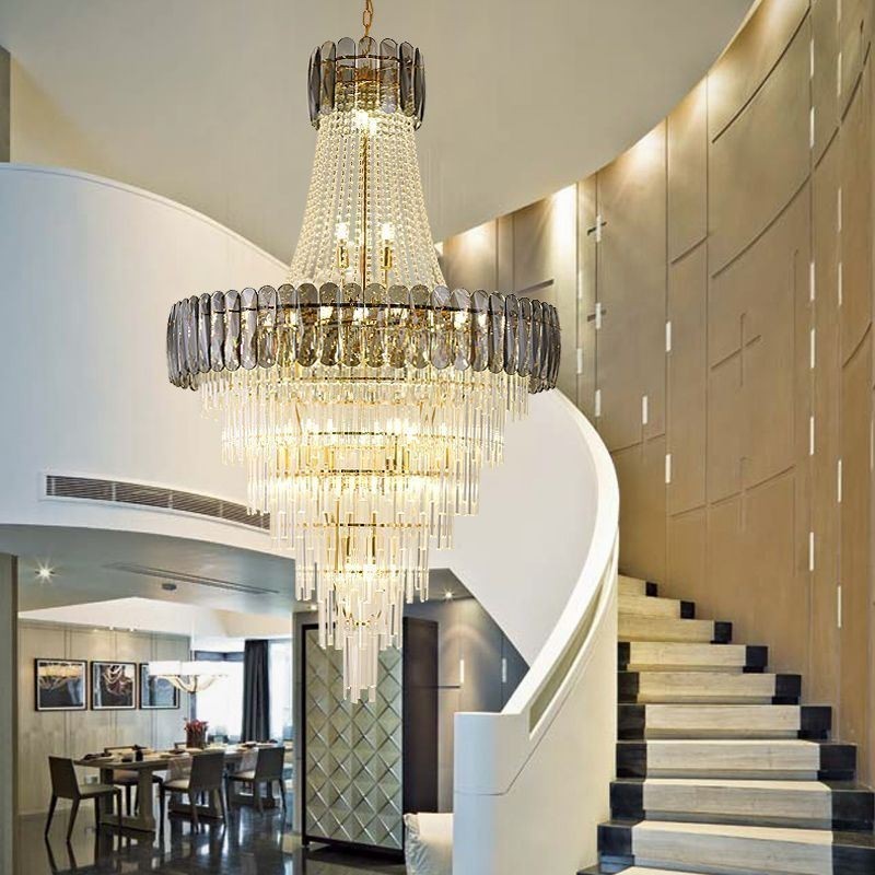 European Elegant Crystal Pendant Light Conical Ceiling Light