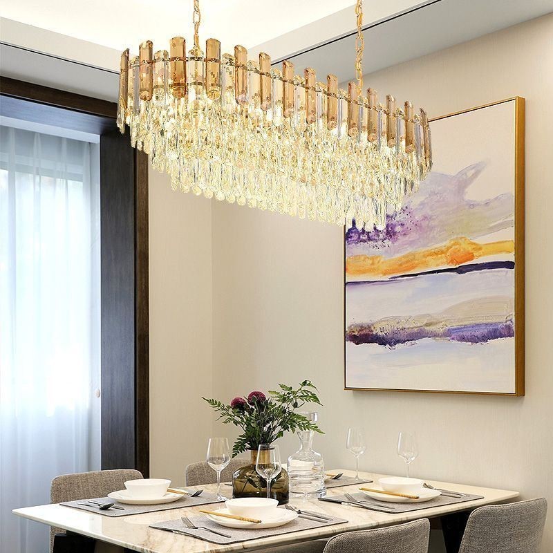 Modern Crystal Pendant Light Oval Ceiling Light Fixture