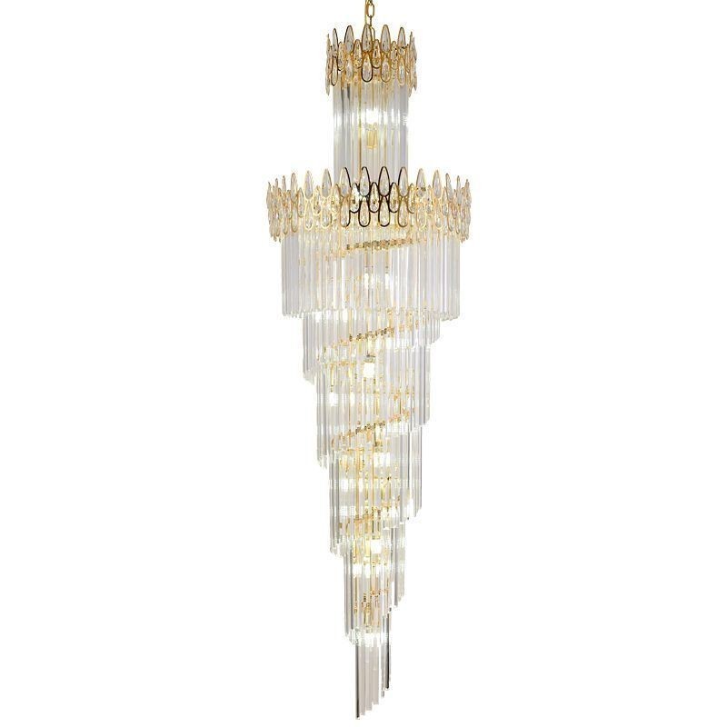 European Crystal High Ceiling Pendant Light Stairs