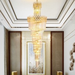 European Crystal High Ceiling Pendant Light Stairs