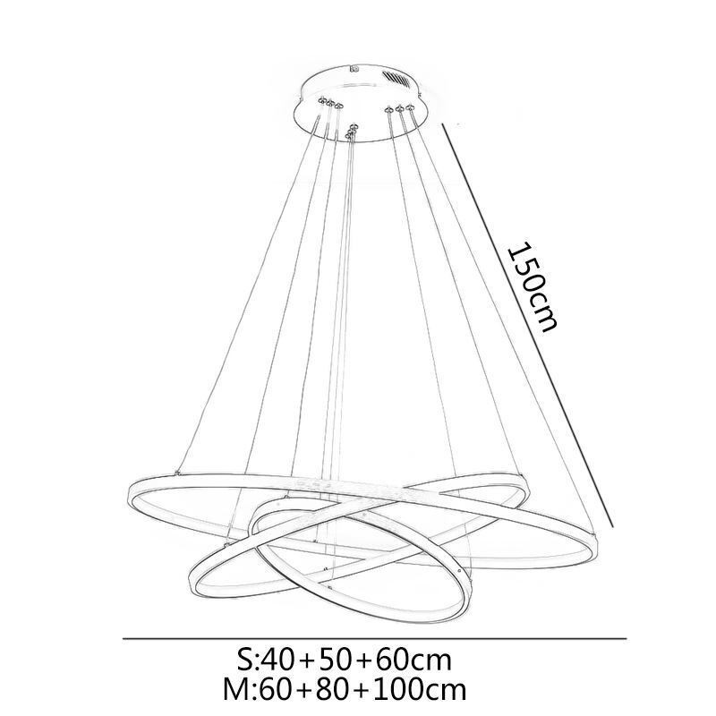 Modern Pendant Light Aluminum Black 3 Ring Hanging Light