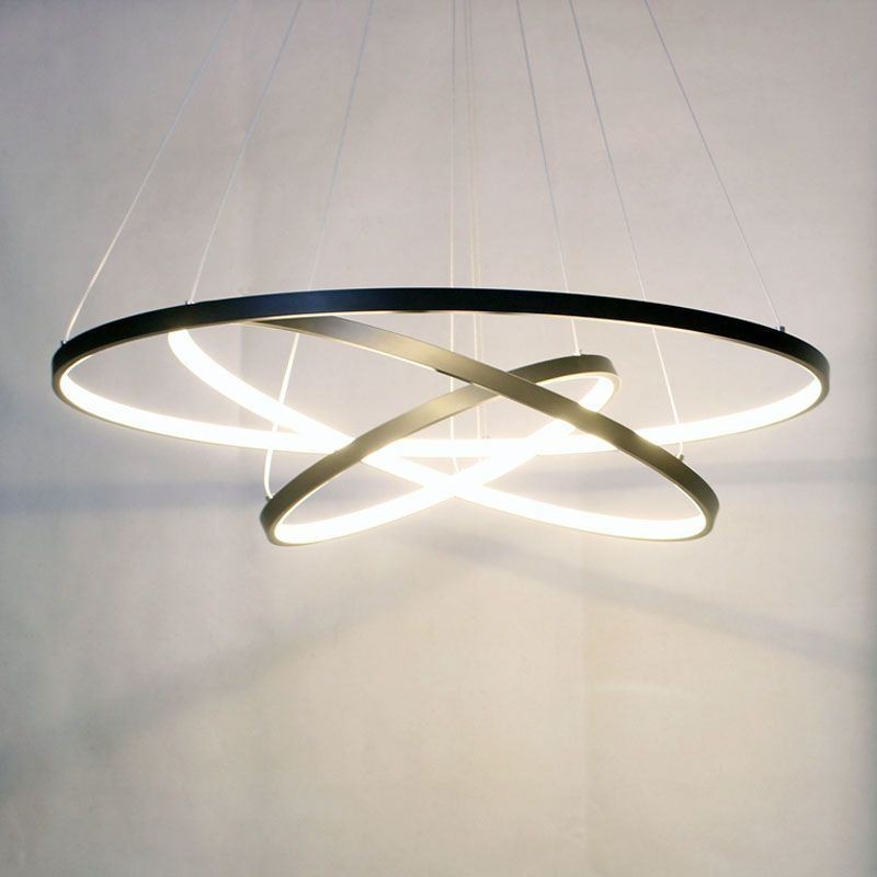 Modern Pendant Light Aluminum Black 3 Ring Hanging Light