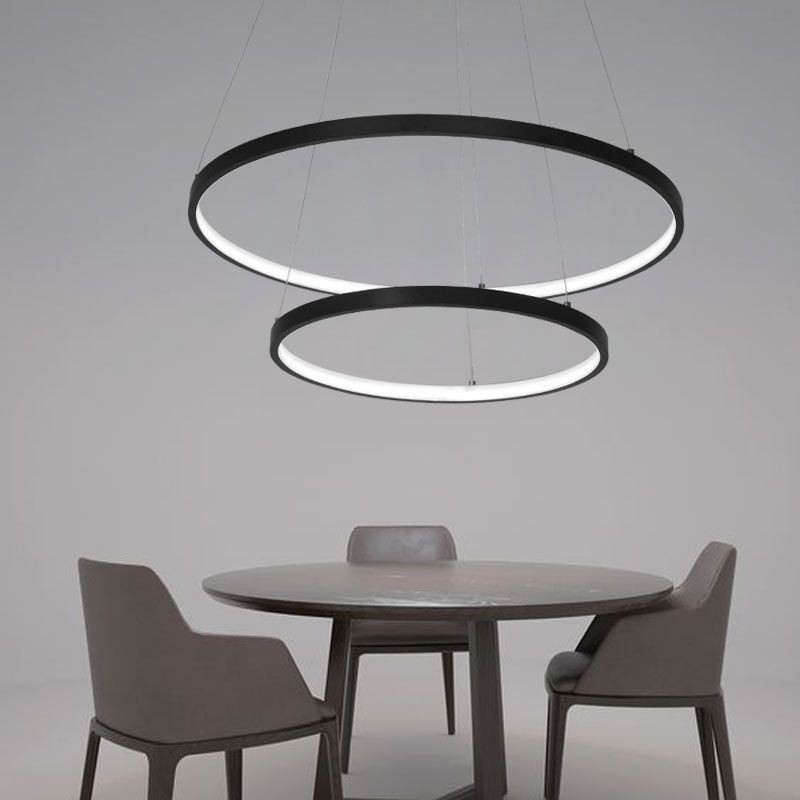 Modern Simple Pendant Light Aluminum Double Ring Hanging Light