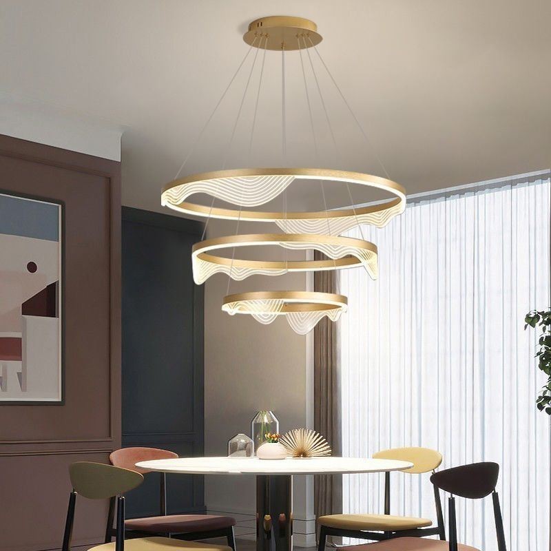 Pendant Light Golden Wave Ripple Hanging Light 3 Light