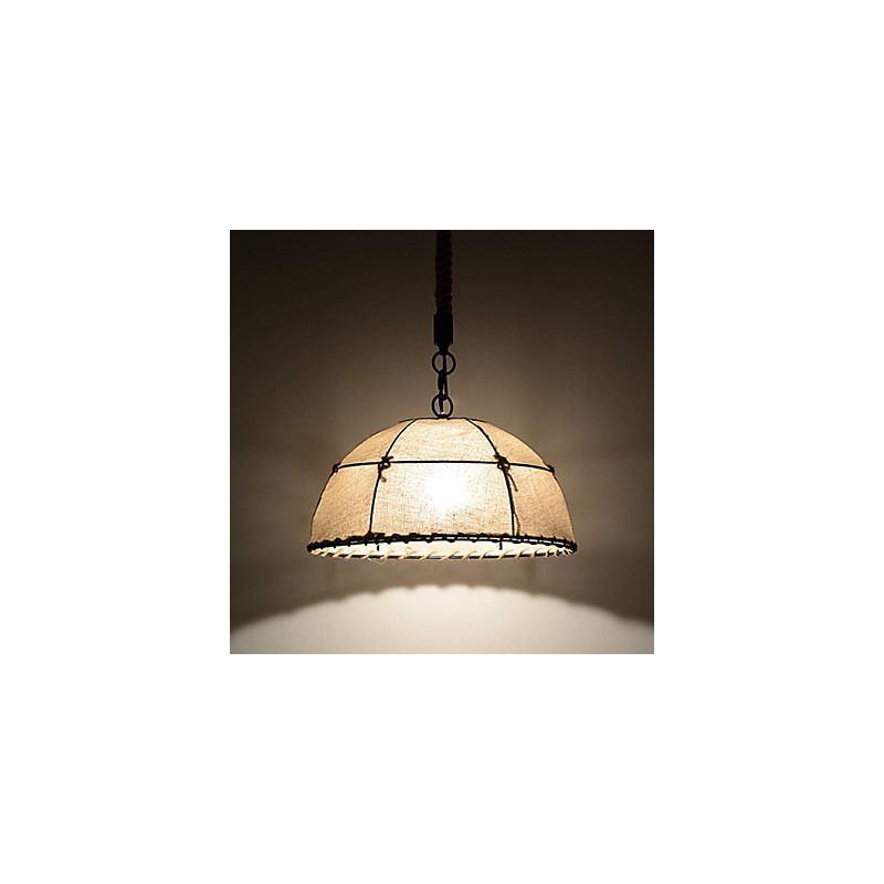 Half Round shaped 1 Lights Pendant Lamps Vintage Style Industry Style Yellow Cloth & Metals Drop Light