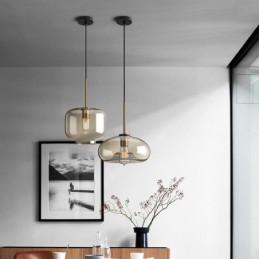 Glass Pendant Light Minimalist Cognac Color Decorative Glass Light Fixture