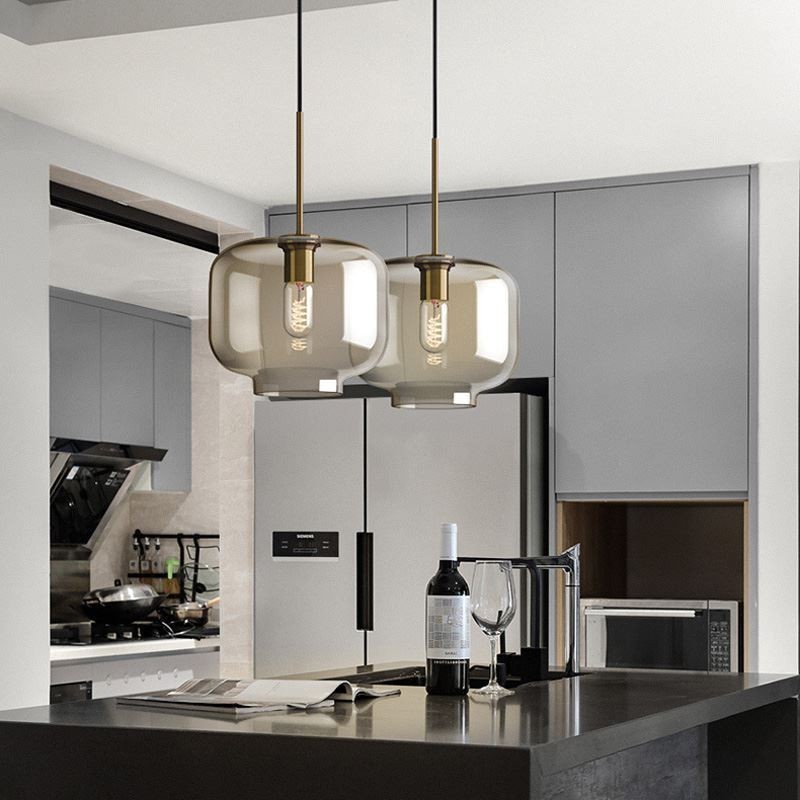 Glass Pendant Light Minimalist Cognac Color Decorative Glass Light Fixture