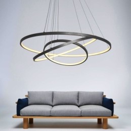 Modern Pendant Light Aluminum Black 3 Ring Hanging Light