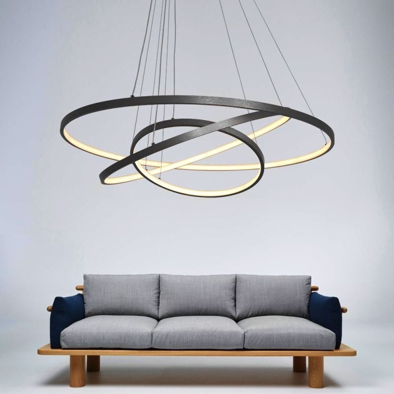 Modern Pendant Light Aluminum Black 3 Ring Hanging Light
