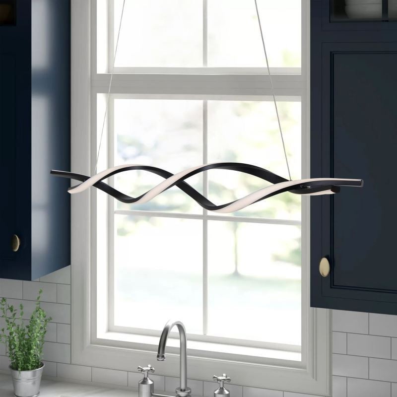 Modern Pendant Lighting Black Wave Shape Hanging Lights
