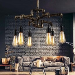 6 Light Retro Industrial Vintage Water Pipe Pendant Light Chandelier Country Rustic Style