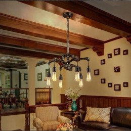 6 Light Retro Industrial Vintage Water Pipe Pendant Light Chandelier Country Rustic Style