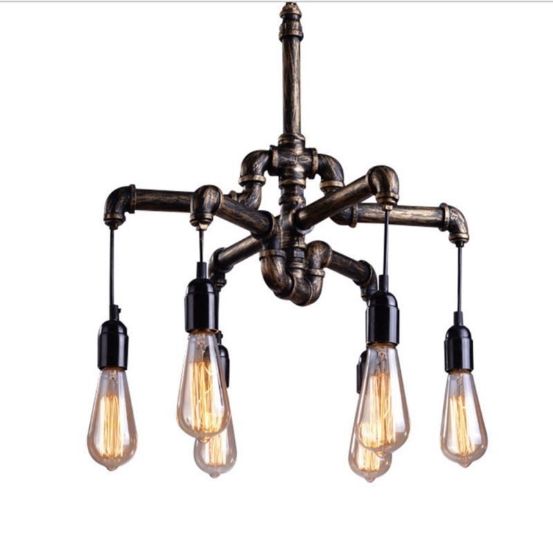 6 Light Retro Industrial Vintage Water Pipe Pendant Light Chandelier Country Rustic Style