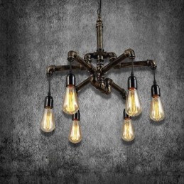 6 Light Retro Industrial Vintage Water Pipe Pendant Light Chandelier Country Rustic Style