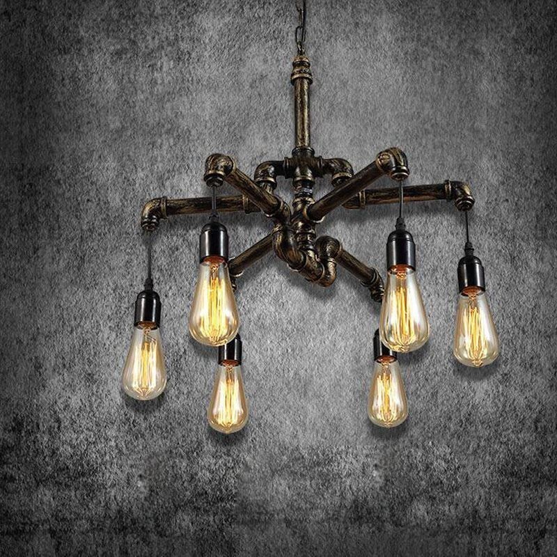 6 Light Retro Industrial Vintage Water Pipe Pendant Light Chandelier Country Rustic Style