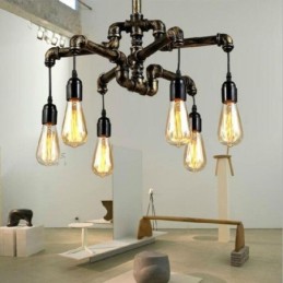 6 Light Retro Industrial Vintage Water Pipe Pendant Light Chandelier Country Rustic Style