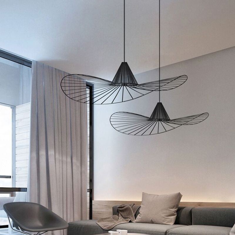 Iron Pendant Light Simple Straw Hat Lamp 1 Light