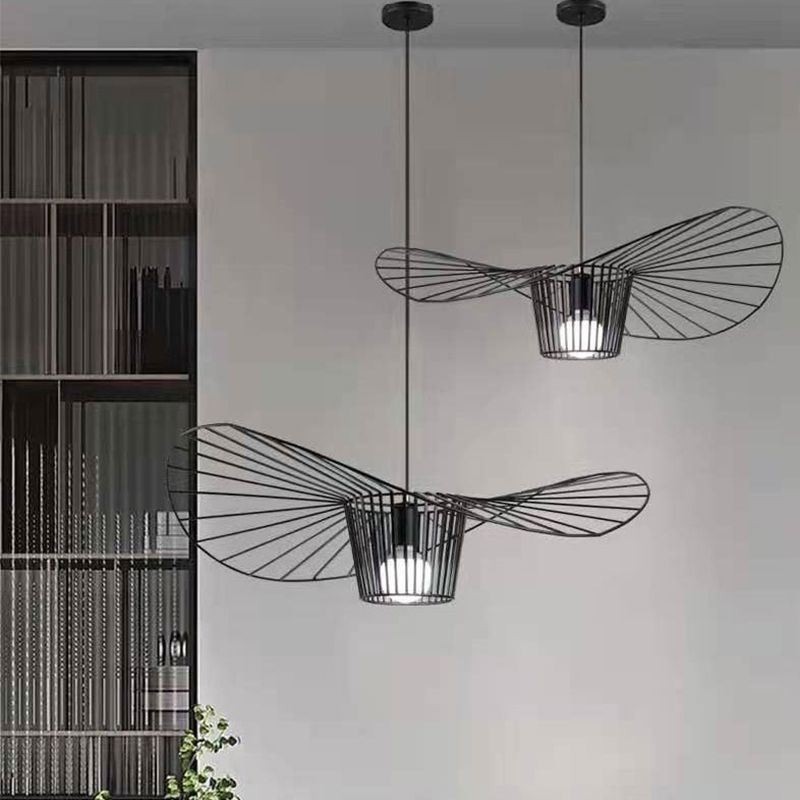 Iron Pendant Light Straw Hat Lamp 1 Light