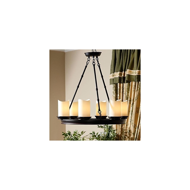 Vintage Chandelier 6 Lights Steel and Glass