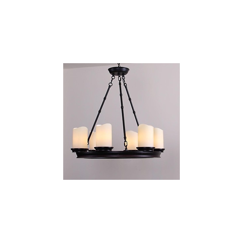 Vintage Chandelier 6 Lights Steel and Glass