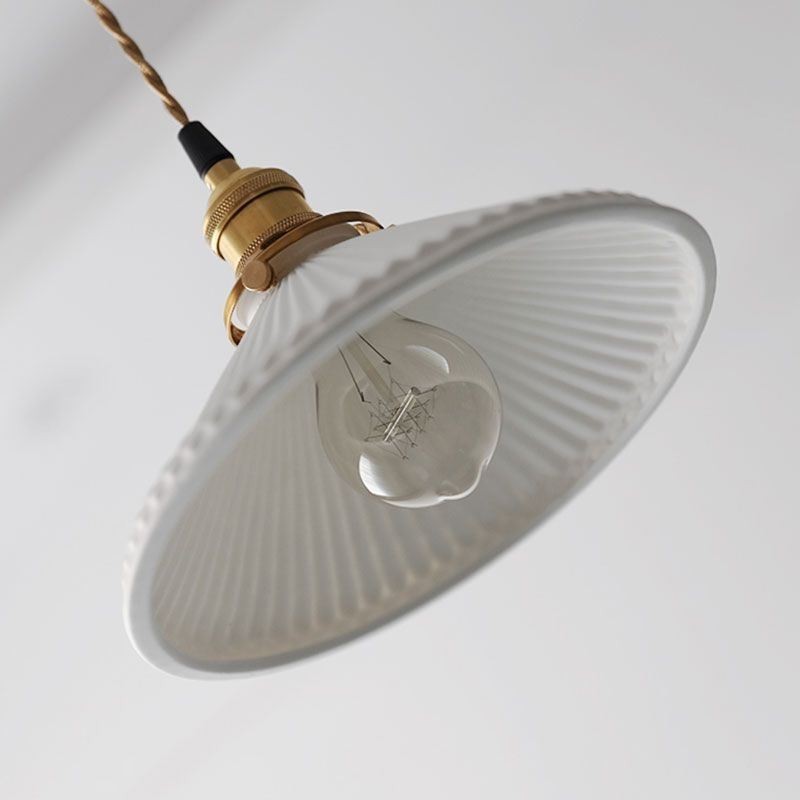 Japanese Style Ceramics Pendant Light Retro Pleated Pendant Lamp