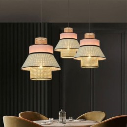 1 Light Dress Lampshade Pendant Lamp Bamboo Weave Lighting
