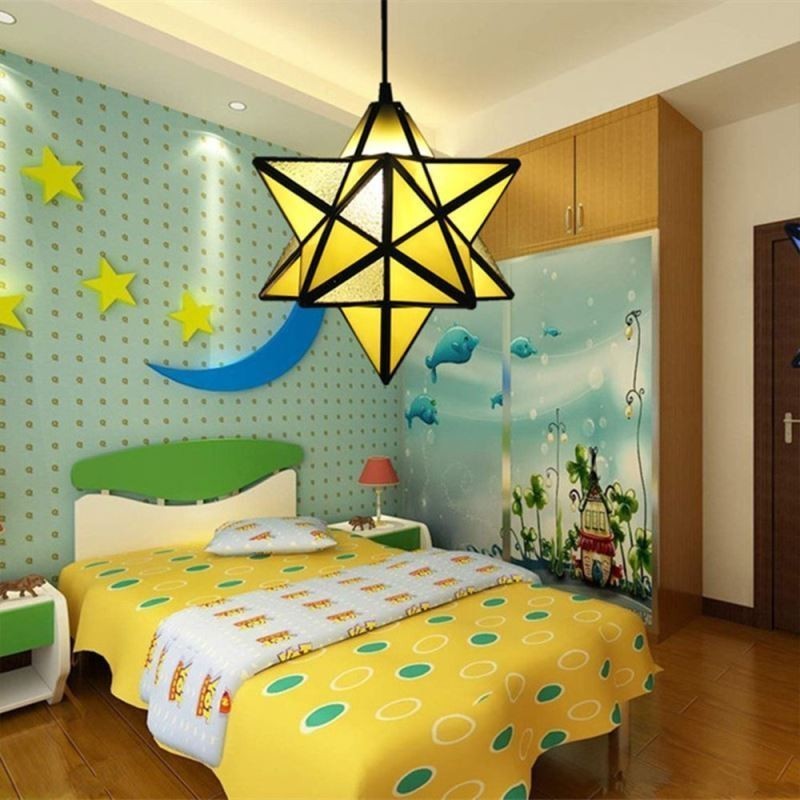 European Stained Glass Pendant Light Creative Star Pendant Lamp