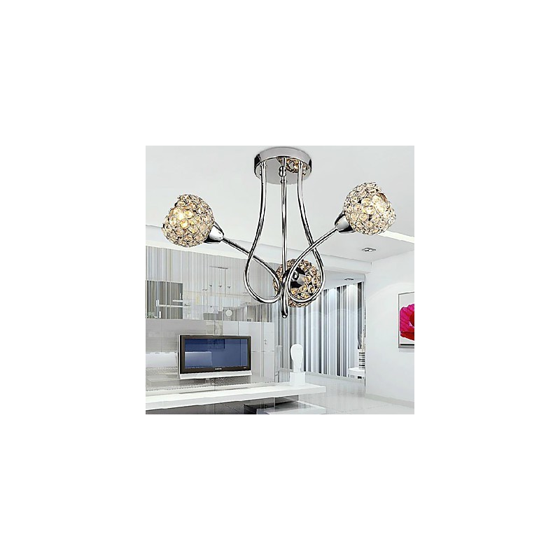 Modern Shining 3 Light Flush Mount In Crystal Design
