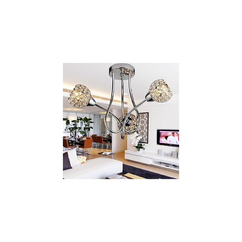 Modern Shining 3 Light Flush Mount In Crystal Design