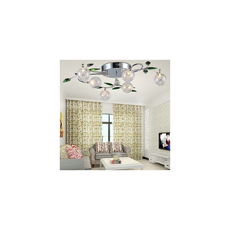 Chandelier 6 Light Country Aluminum Glass Chrome