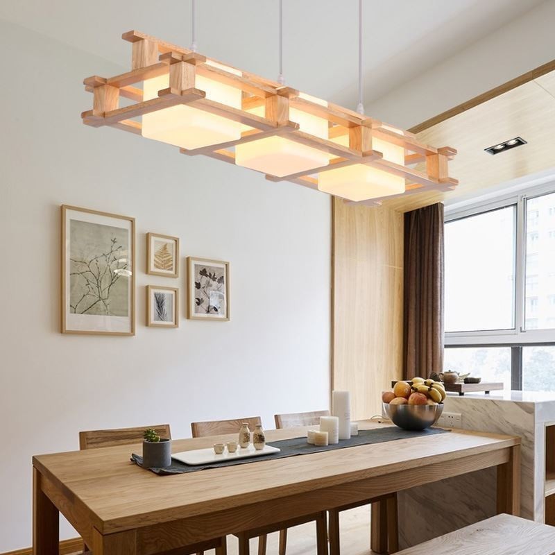 Creative 3 Lights Oak Pendant Lamp Decorative Wood Ceiling Light Cafe