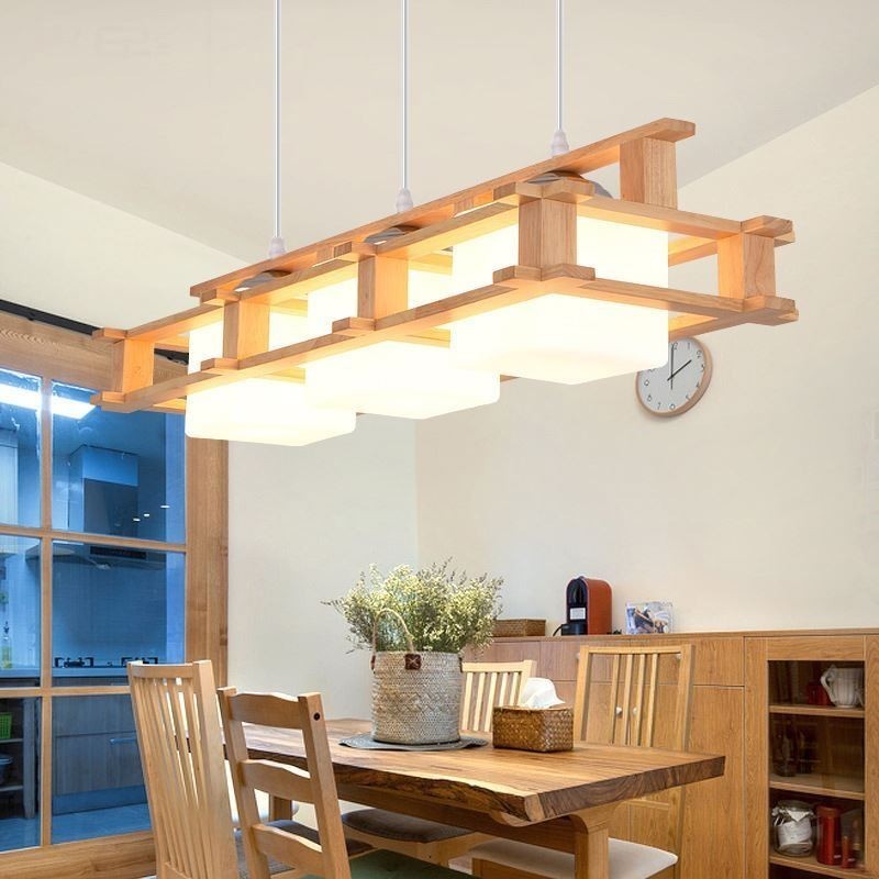Creative 3 Lights Oak Pendant Lamp Decorative Wood Ceiling Light Cafe