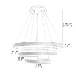 Modern Pendant Light Acrylic 3 Rings Lamp 80+60+40cm