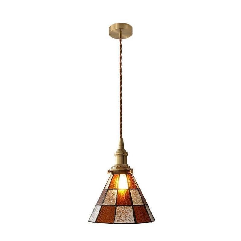 Retro Lattice Glass Pendant Lamp Japanese Style Lighting