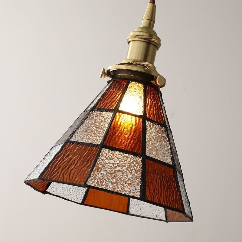 Retro Lattice Glass Pendant Lamp Japanese Style Lighting