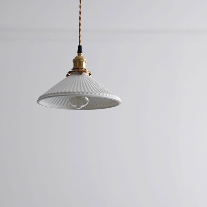 Japanese Style Ceramics Pendant Light Retro Pleated Pendant Lamp