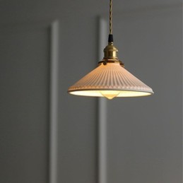 Japanese Style Ceramics Pendant Light Retro Pleated Pendant Lamp