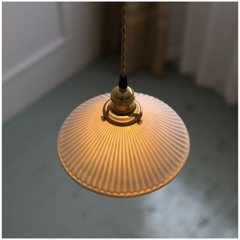 Japanese Style Ceramics Pendant Light Retro Pleated Pendant Lamp