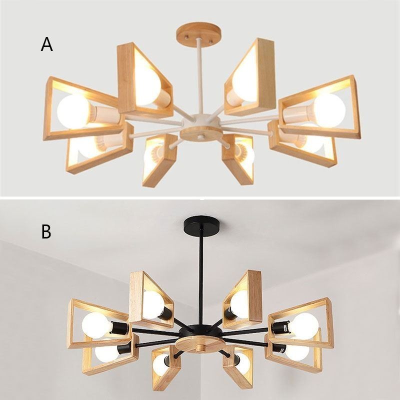 Modern Fan Shaped Chandelier Elegant Wood Pendant Light