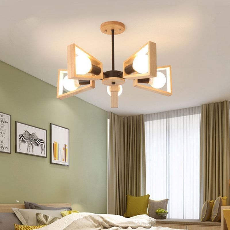 Modern Fan Shaped Chandelier Elegant Wood Pendant Light