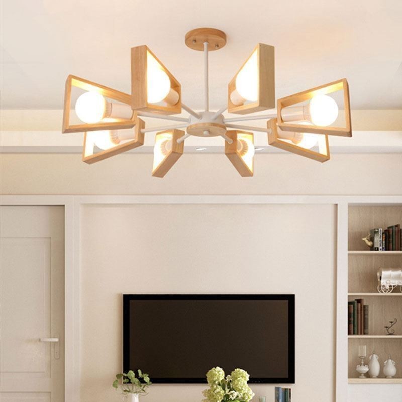 Modern Fan Shaped Chandelier Elegant Wood Pendant Light