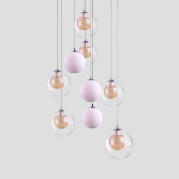 Pendant Light Glass Cluster Ceiling Light Gold Nickel Brushed+Milky Glass Ball
