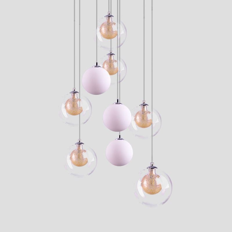Pendant Light Glass Cluster Ceiling Light Gold Nickel Brushed+Milky Glass Ball