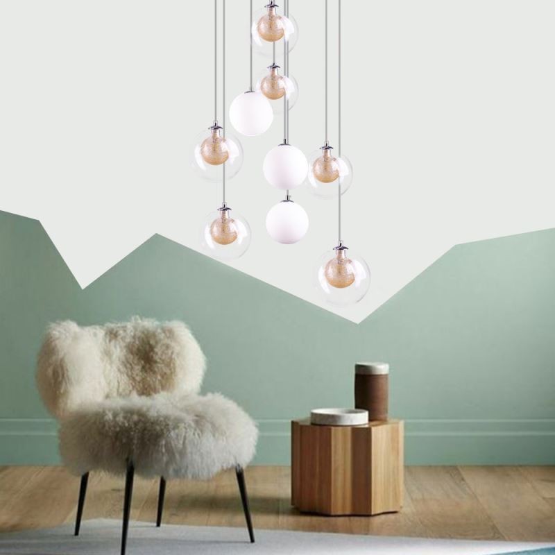 Pendant Light Glass Cluster Ceiling Light Gold Nickel Brushed+Milky Glass Ball