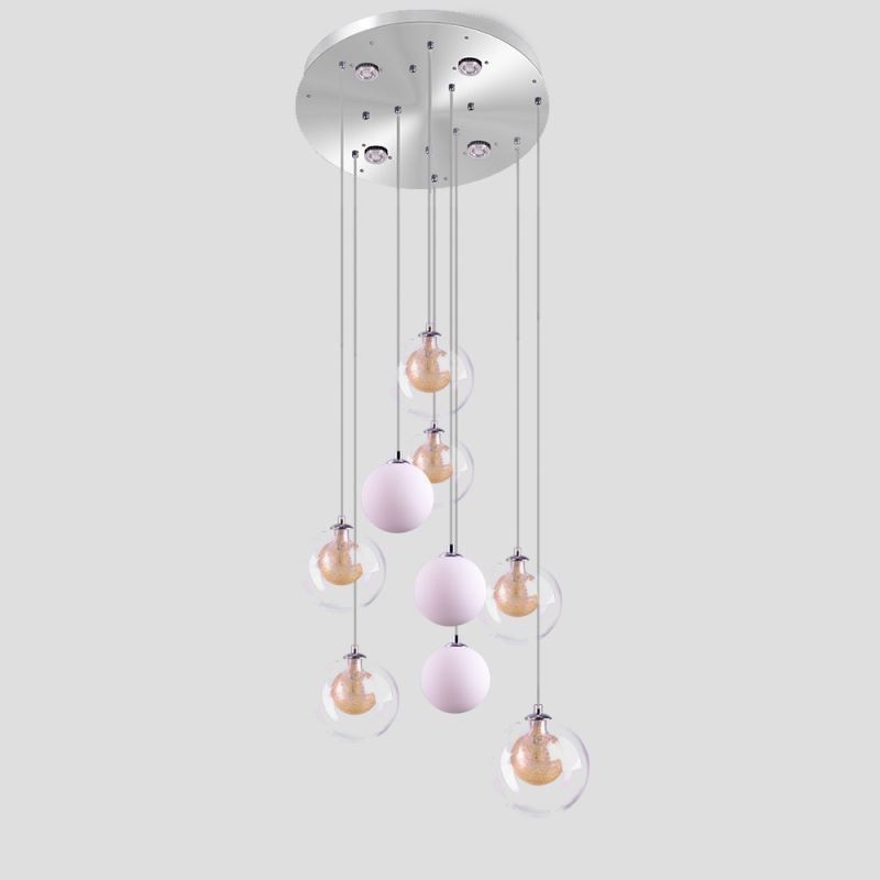 Pendant Light Glass Cluster Ceiling Light Gold Nickel Brushed+Milky Glass Ball