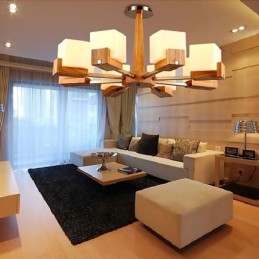 Nordic Wood Pendant Light Glass Lampshade Chandelier