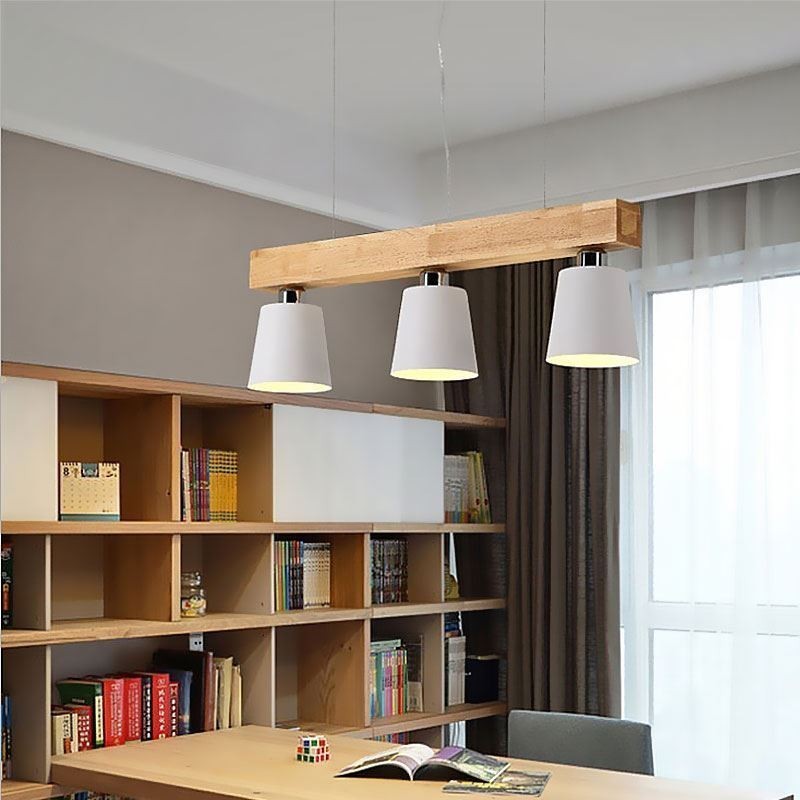 Nordic Wood Chandelier Unique Straight Pendant Light Cafe