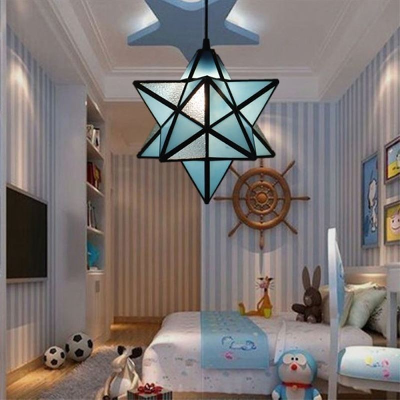 European Stained Glass Pendant Light Creative Star Pendant Lamp