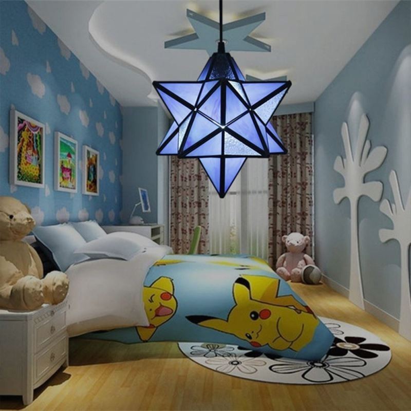 European Stained Glass Pendant Light Creative Star Pendant Lamp
