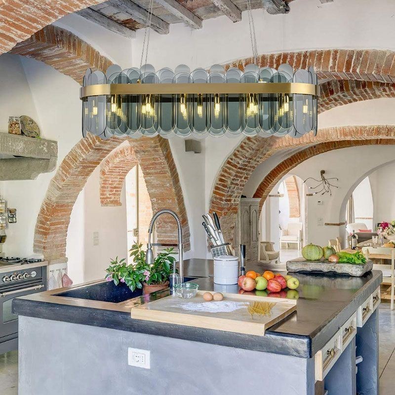 Minimalist Glass Pendant Light Unique Color Rectangle Ceiling Light Island